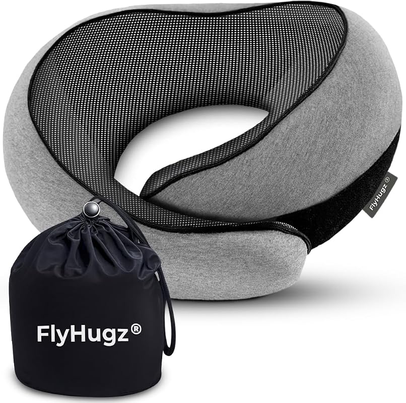 FlyHugz Neck Travel Pillow with memory foam for airplane, car rides, p