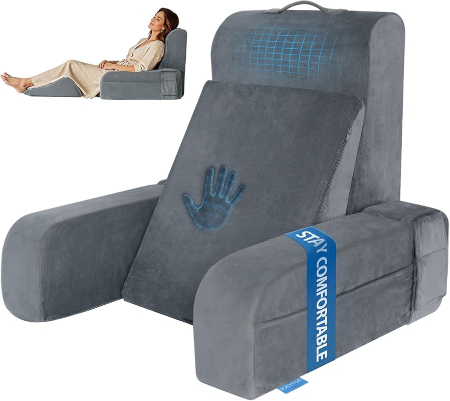 Kayfia Reading Pillow – 10‑in‑1 Backrest with Detachable Arms, Gel Mem