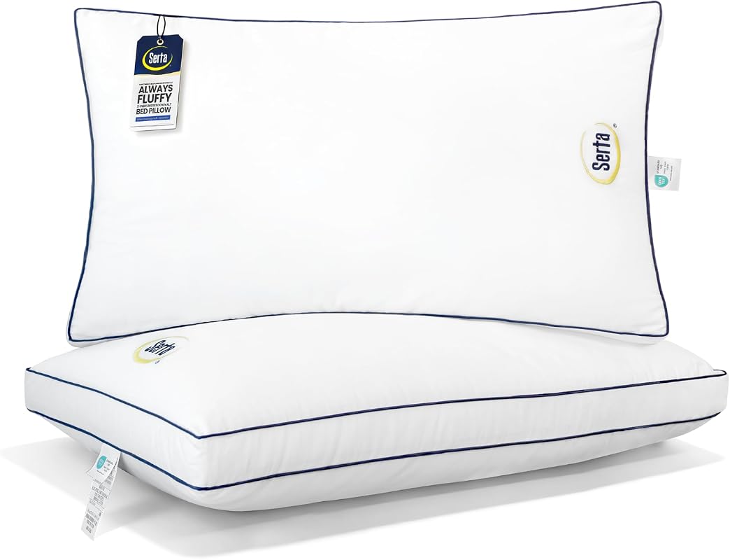 Serta Hotel Collection king pillows, 400-count cotton cover, medium support, gusseted down alternative for sleepers, 18x34, white