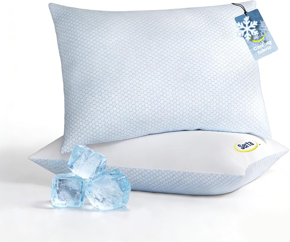 Serta Cooling alternative queen pillows, cooling cotton, medium soft, breathable for hot sleepers, 20x28