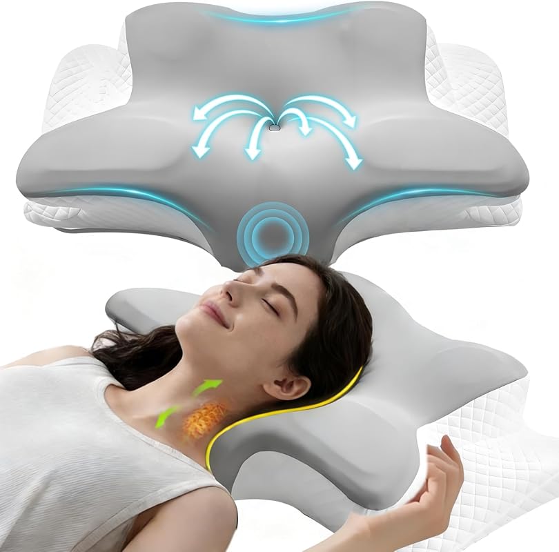 Adjustable Cervical Neck Pillow with Memory Foam, Relieves Back & Shou