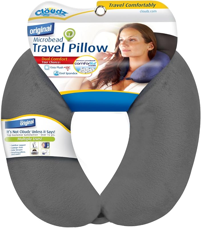 Dual Comfort Microbead Travel Neck Pillow with Soft Plush and Cooling