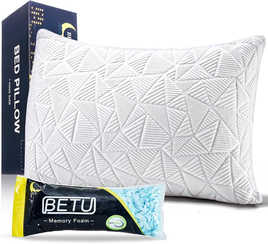 BETU Cooling Queen Pillow, Shredded Memory Foam, Adjustable Firm Soft