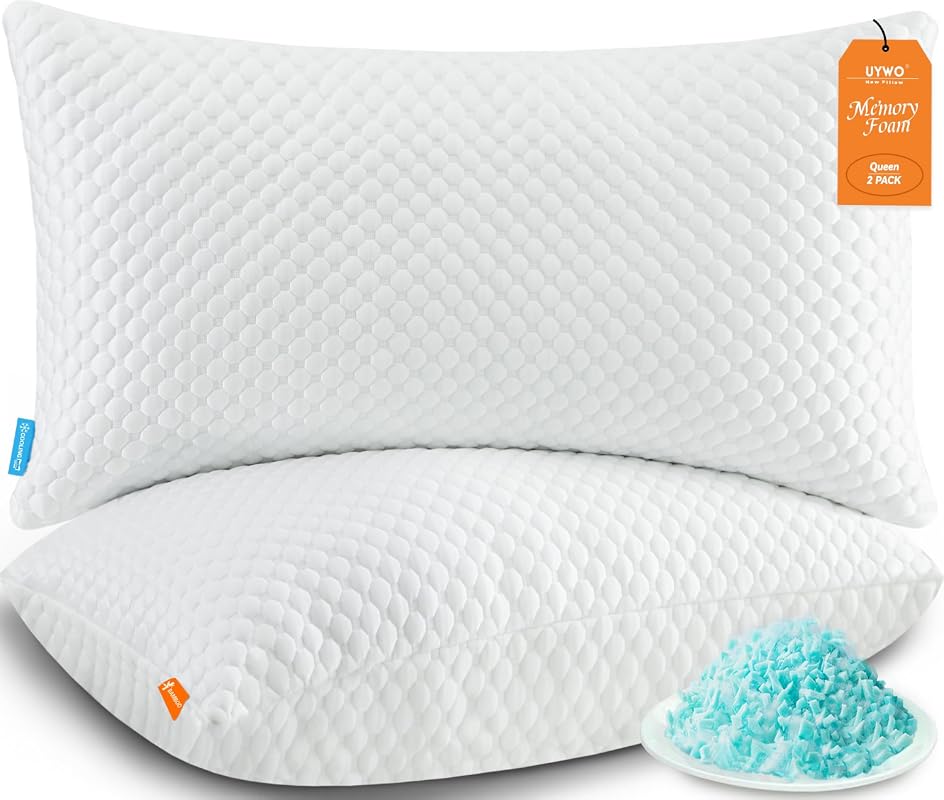 UYWO Cooling Pillows Queen Set (2), Adjustable Memory Foam, Firm/Soft