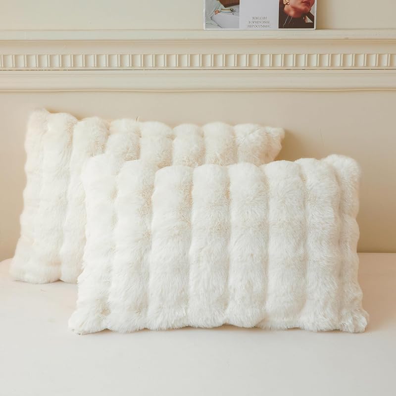 LIFEREVO Faux Rabbit Fur Pillow Cases