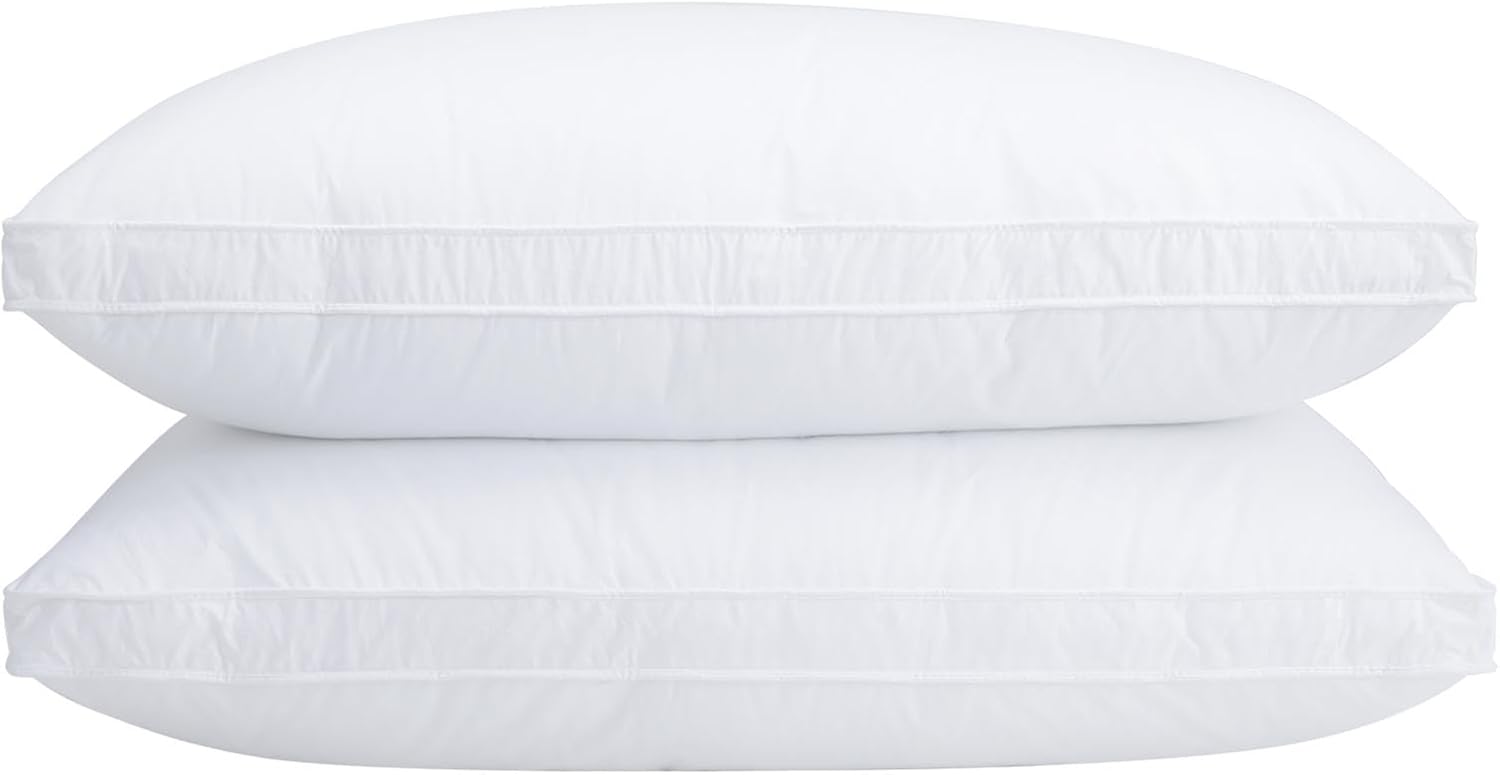 Goose Feather & Down Pillow Set – 300 Thread Count Cotton Shell, Mediu