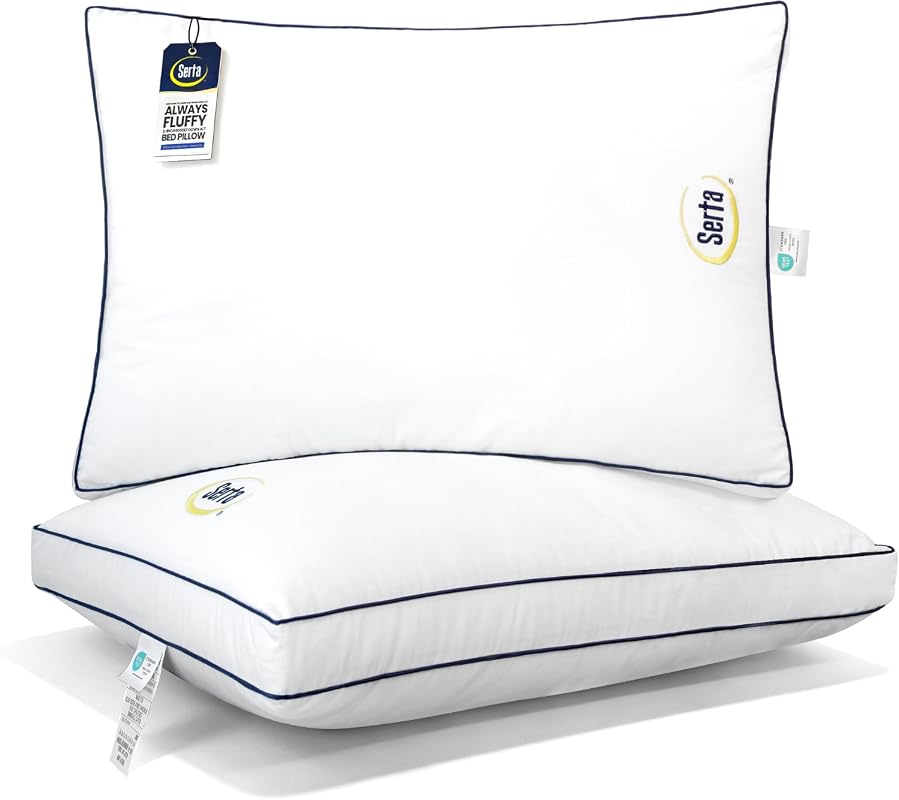 Serta Bed Pillows – Queen/Standard Set of 2, 18"x26", Cover, Medium Soft, Down Alternative for all Sleepers
