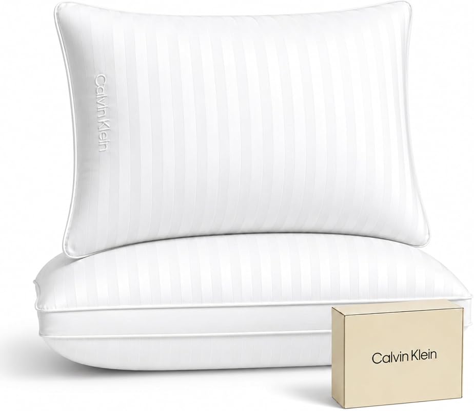Calvin Klein Bed Pillows – King Size Set of 2, Medium Soft, Cover, Down Alternative for all Sleepers
